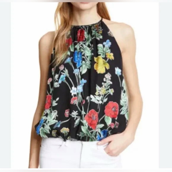 NWT Alice + Olivia Black Floral Sleeveless Blouse - Picture 3 of 10